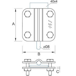 Затискач дріт D=8-10mm/полоса 40mm сталевий гарячеоцинкований 44/8.2 OCH