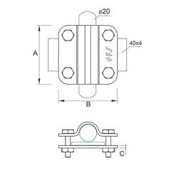 Затискувач прут D=16-20mm/полоса 40mm сталевий гарячеоцинкований 44/20.3 ОСН