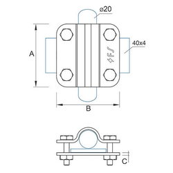 Затискувач прут D=16-20mm/полоса 40mm/дрот D=8-10mm сталевий гарячеоцинкований 44/208.3 ОСН