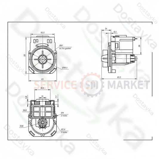 Помпа (насос) для стиральной машины 290903 RC0014 Askoll 40 Вт M325 (контакты раздельные сзади; на 3 защелки)