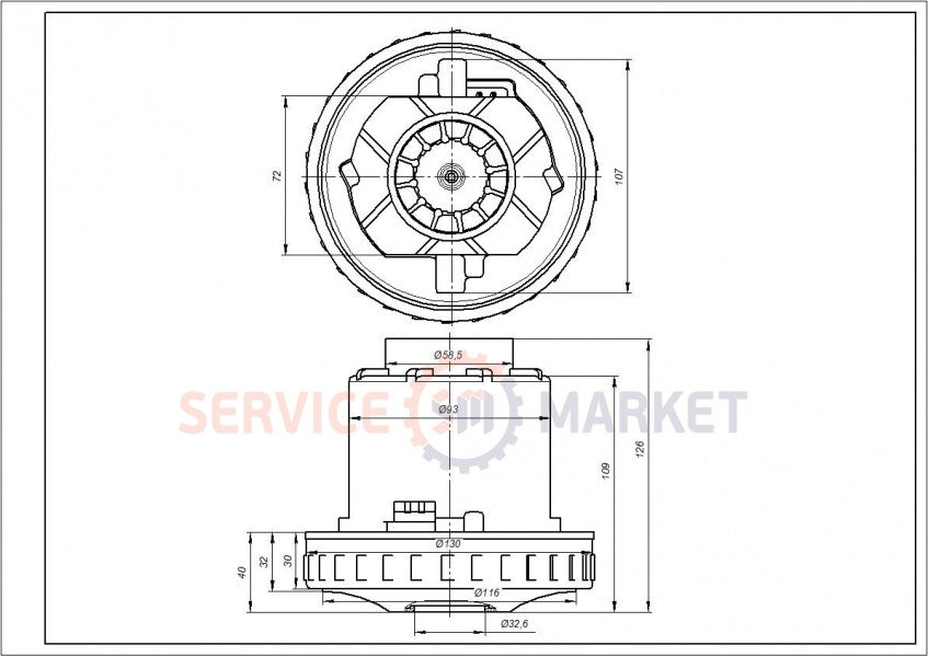Двигатель моющего для пылесоса D=130/92mm H=31/128mm 1500W Whicepart HX-80L