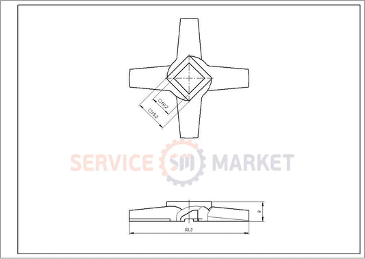 Нож для мясорубки Zelmer 00755469 NR8 86.3107 D54 h9 Отверстие=10x10mm