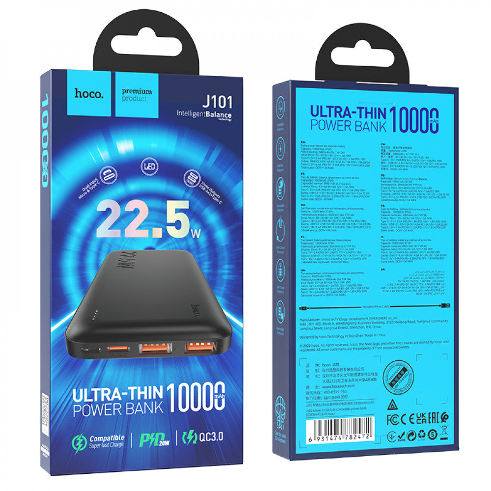 Power Bank 10000 mAh | 22.5W — Hoco J101 — Black