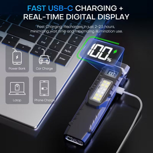 Тактичний плоский перезаряджувальний ліхтарик з цифровим дисплеєм та подвійними перемикачами, нержавіюча сталь