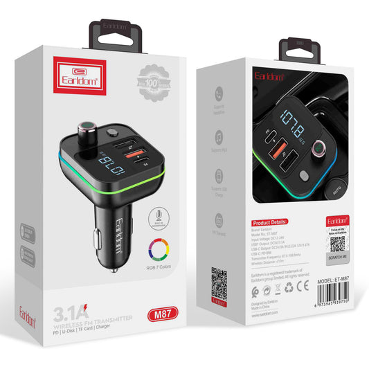 Fm Transmitter Modulator MP3 | Car Charger | 3.1A | 2U | 1C — Earldom ET-M87