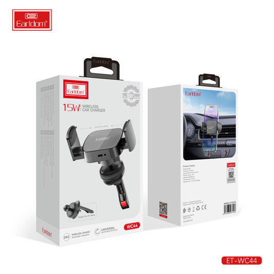 Автотримач розсувний на повітропровід з бездротовою зарядкою 15W — Earldom ET-WC44