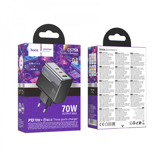 Home Charger 70W 2PD QC 3.0 Hoco CS75A — Black