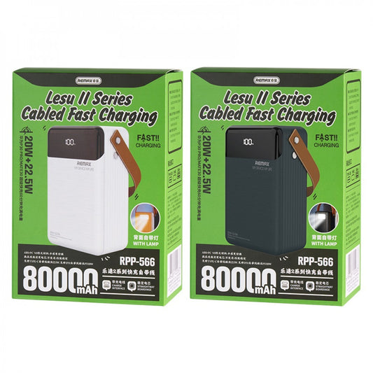 Power Bank 80000 mAh — Remax RPP-566 20W+22.5W Fast charging — Gray