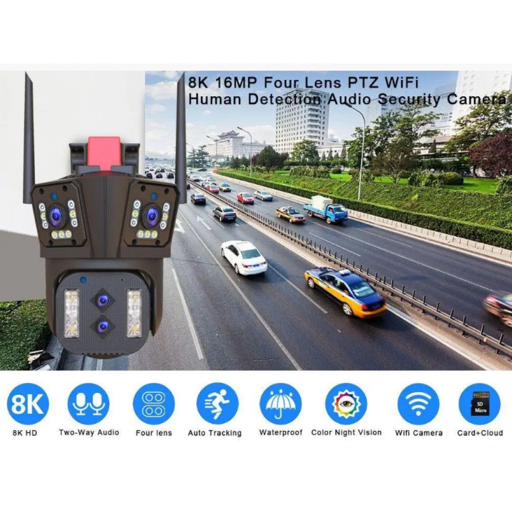 Поворотна Wi-Fi IP камера Overscam Smart 8k з 10x зумом та 4 лінзами.
