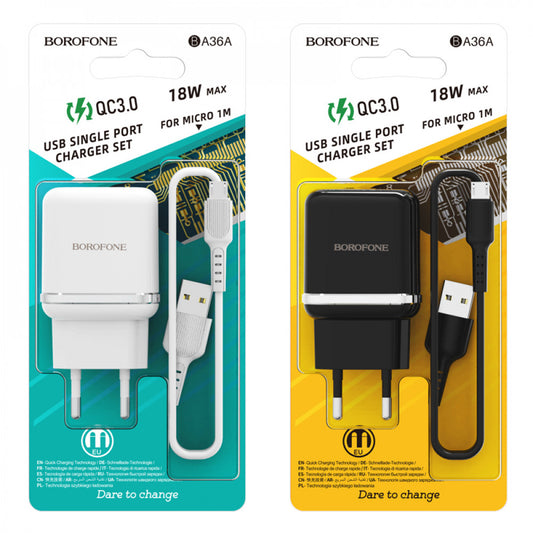 Зарядное устройство Home Charger | 18W | QC3.0 | USB C Cable (1m) Borofone BA36A