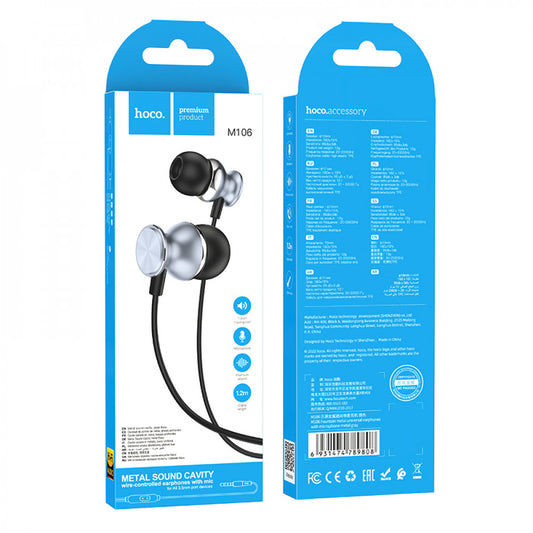 3.5mm Earphones With Mic Hoco M106 — Metal Gray