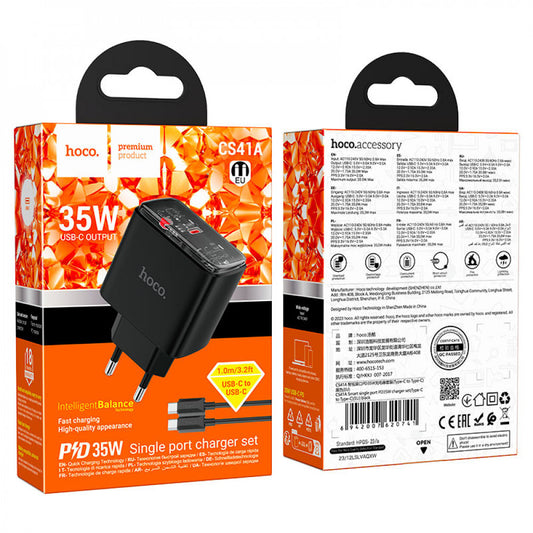Home Charger | 35W | PD | C to C Cable (1m) - Hoco CS41A - Black
