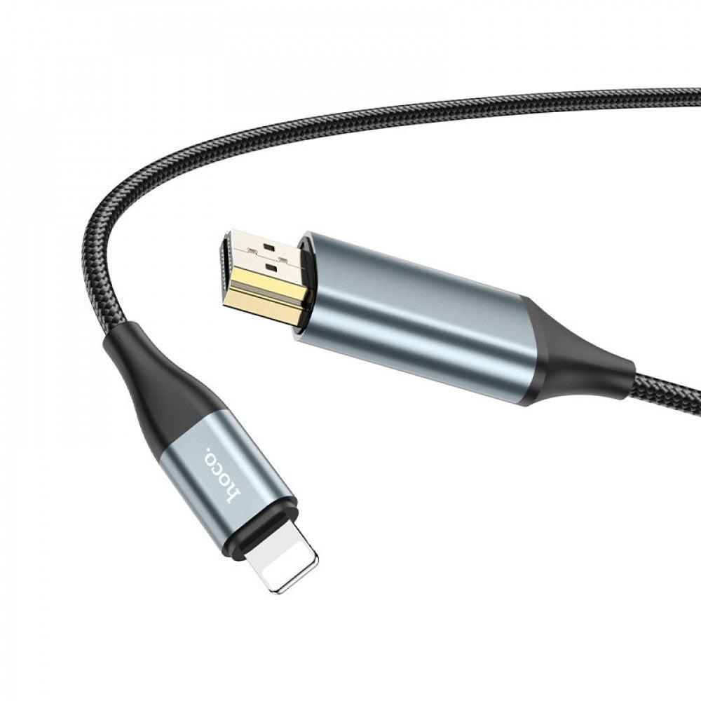 Lightning To HDMI Cable (2m) — Hoco UA15 HD on screen — Metal gray