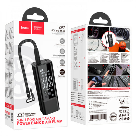 Hoco car air pump ZP7 Maddy 5000mAh 10.3bar - Black