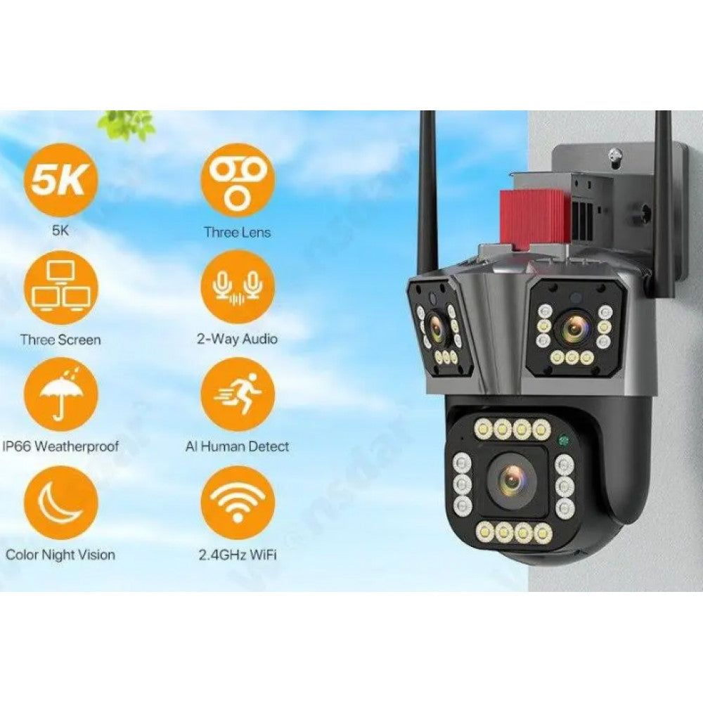 Охоронна поворотна Wi-Fi IP камера із трьома об'єктивами Wonsdar PW12-5K 3,6-6 мм. IPC360 Home