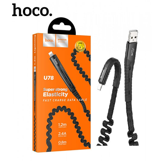 Кабель Lightning 2A (1.2m) Hoco U78 Elastic Black — Black
