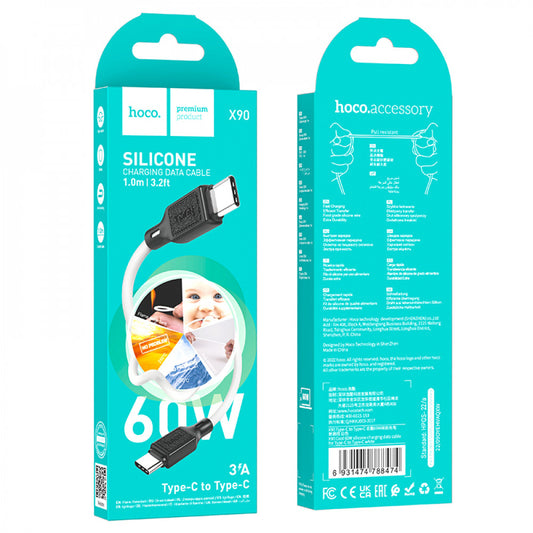 Кабель USB C to C 60W (1m) Hoco X90 Cool Silicone — White