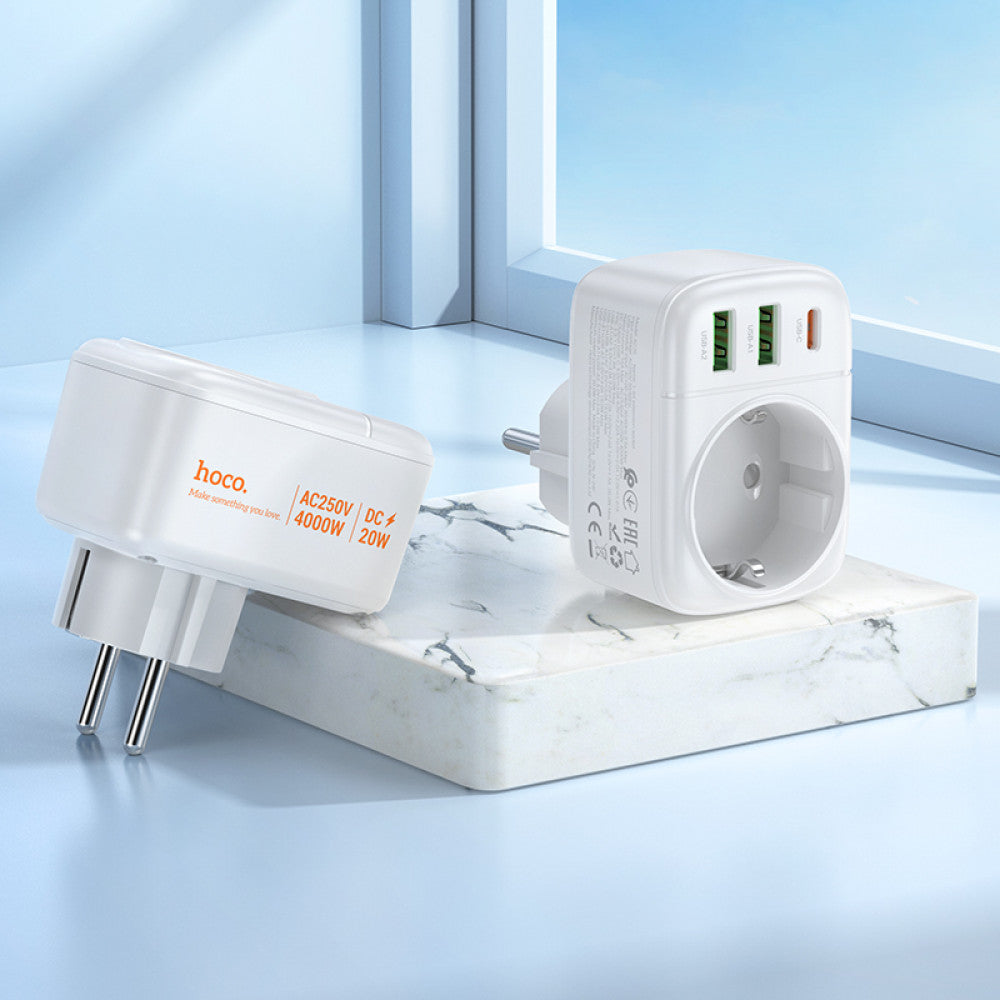 Фільтр живлення 2U | 1P | 1C — Hoco AC26 — White