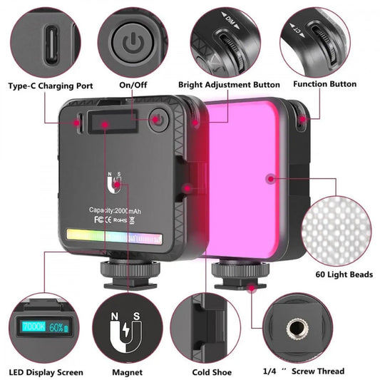 Лампа відеосвітло LED W64 RGB 6W LED73pcs color 2500-9000K CRI95+ Battery 2000mAhЛампа відеосвітло LED W64 RGB 6W LED73pcs color 2500-9000K CRI95+ Battery 2000mAh