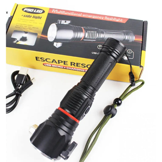 Фонарь ручной аккумуляторный с USB, ZOOM, стеклобоем и магнитом — SY-2008