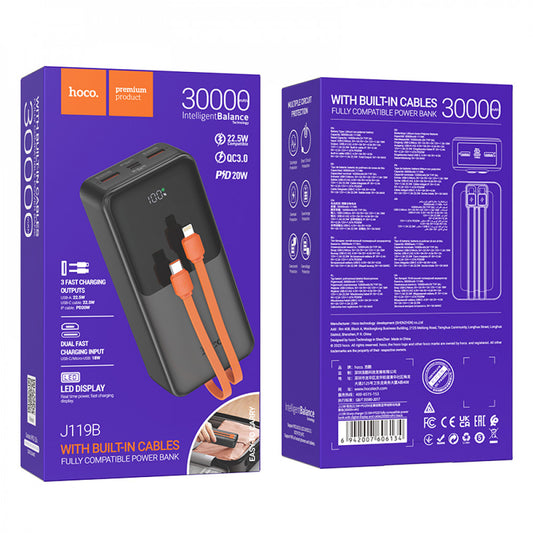 Power Bank 30000 mAh | PD20W+QC3.0 - Hoco J119B - Black