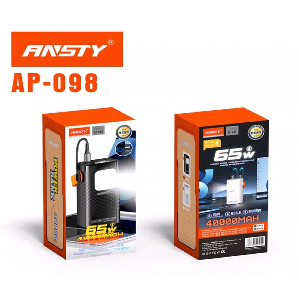 Power Bank 40000 mAh | PD65W+22.5W — Ansty AP-098 — Black