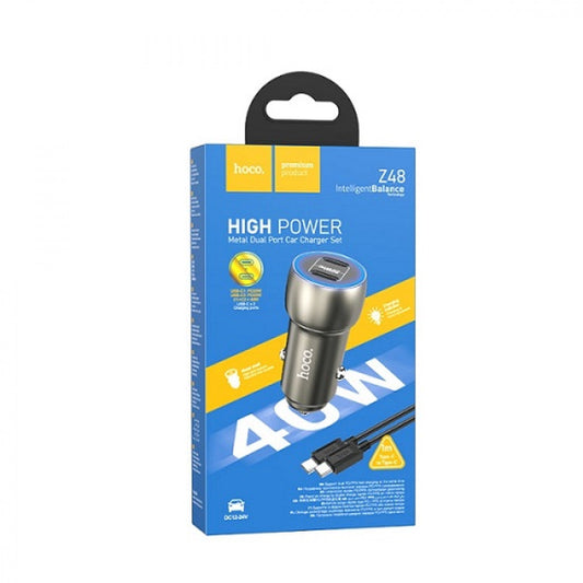 Car Charger 40W 2 PD Hoco Z48 - Metal Gray