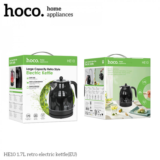 Чайник Hoco электрический 1.7л 1850 Вт нержавеющая сталь retro electric kettle HE10 Black — White