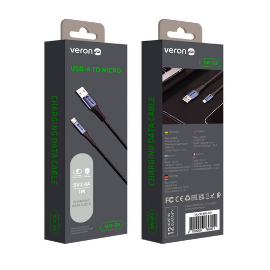 Кабель Micro 2.4A (1m) Veron NM09 Nylon — Black