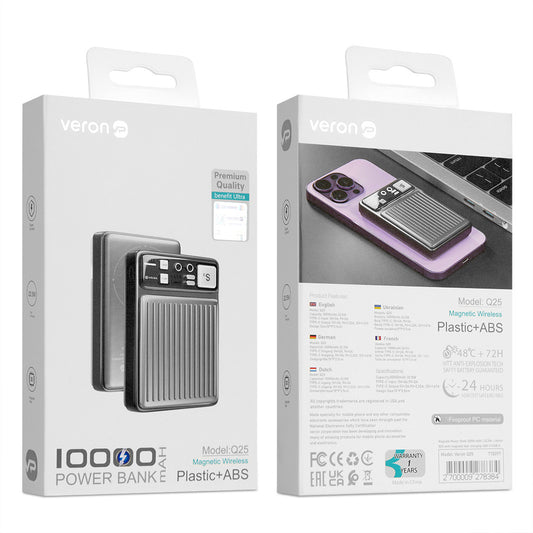 Magsafe Power Bank 10000 mAh | 22.5W — Veron Q25 with magnetic fast charging USB C+USB A