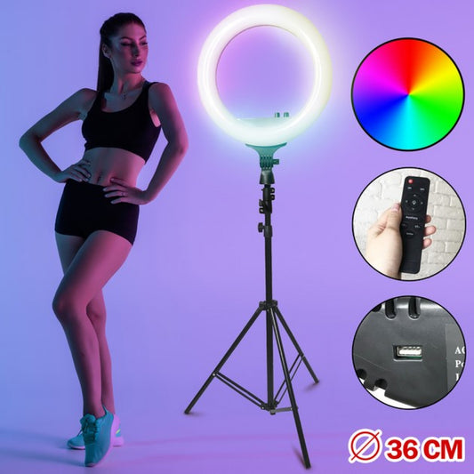 Лампа Кольцевая LED RL-14 RGB Original 36cm 36w | 192 Lights | Remote I 3m cable with plug I 3 holder I carry bag