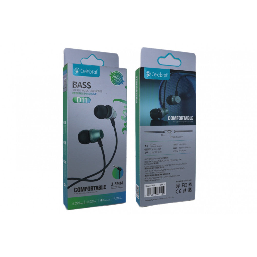 Навушники з мікрофоном 3.5mm Celebrat D11 — Black