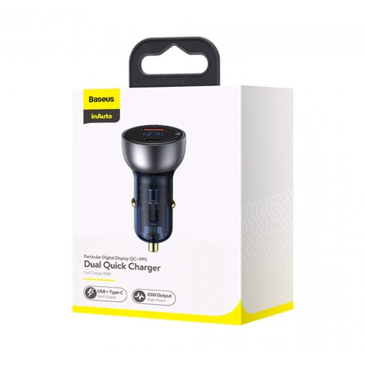 Car Charger 65W 1U 1C Digital Display Baseus (CCKX-C0A) Particular QC+PPS Dual Quick Charger Silver