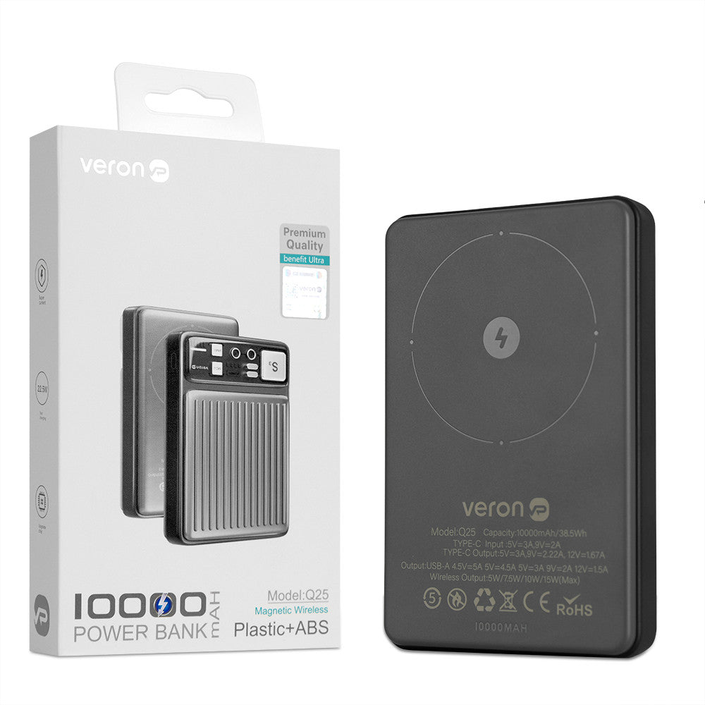 Magsafe Power Bank 10000 mAh | 22.5W — Veron Q25 with magnetic fast charging USB C+USB A
