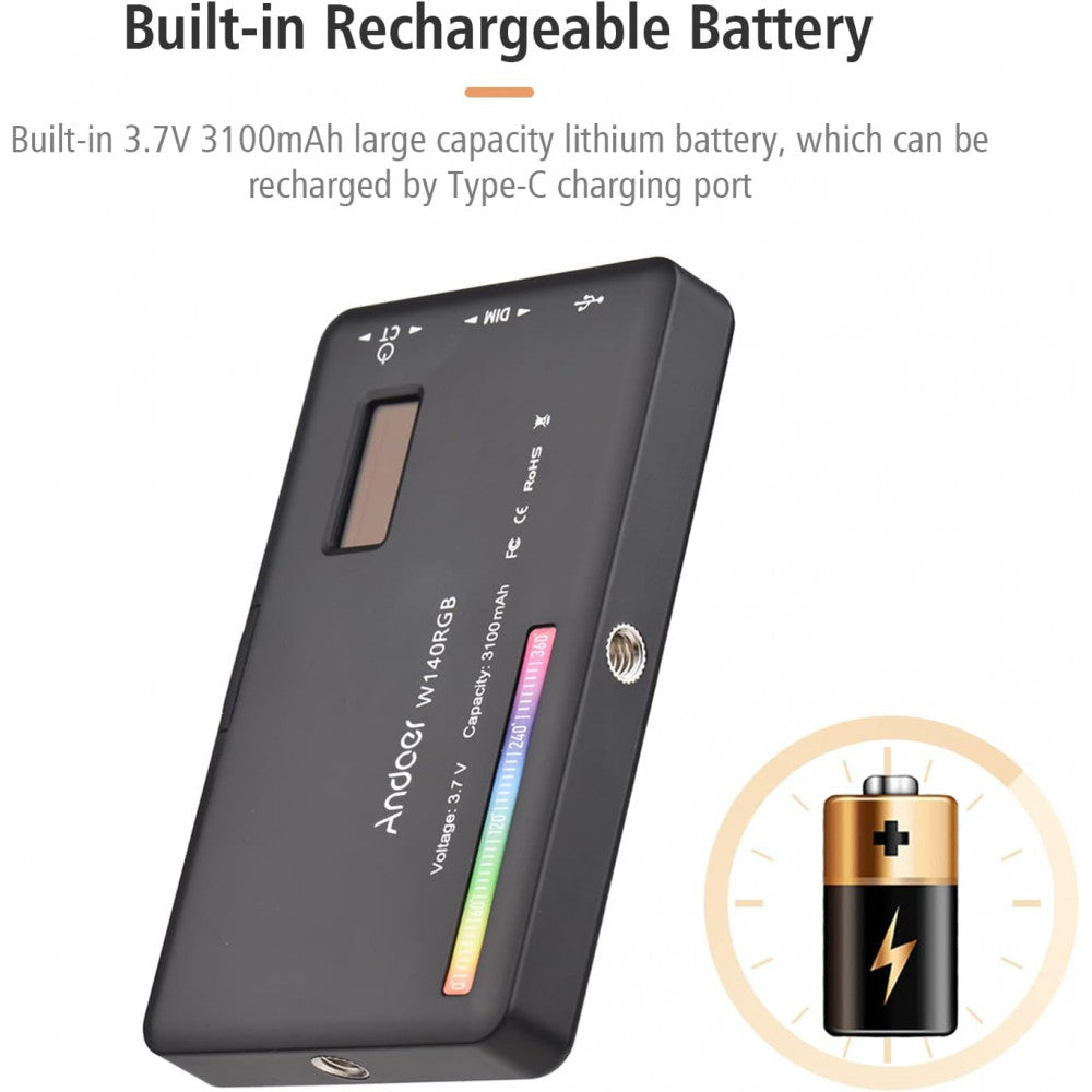 Лампа відеосвітло LED W140 RGB 8W LED 140pcs color 2500-9000K CRI95+ Battery 3100mAh