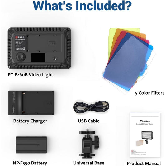 Лампа відеосвітло LED PT-F260B 26W LED260 color 3200-5600K