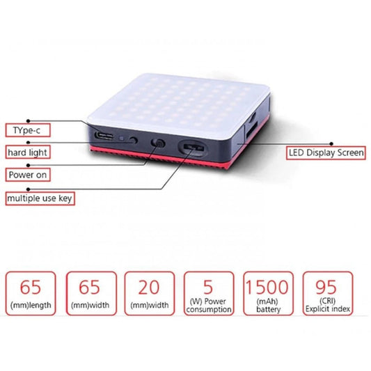 Накамерный видеосвет LED — HF-64B (500 LM/3200K-5600K/LED 64 PCS/Battery 1500 mah) Led Display/Type-c