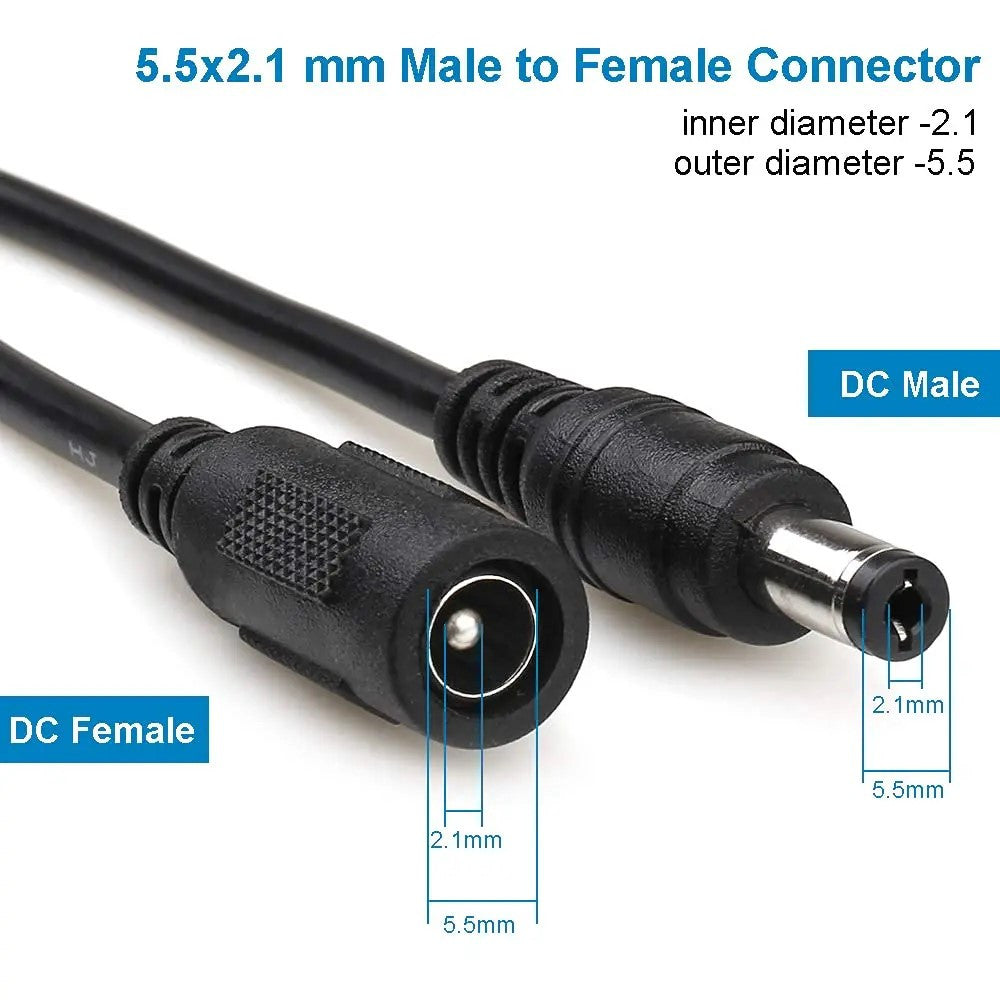 cable 1 meter Female to Male 5.5mmx2.1mm DC