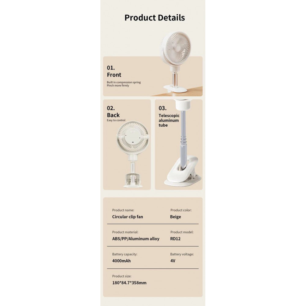 Портативный мини вентилятор WT-RD12 White - 4000 mAh