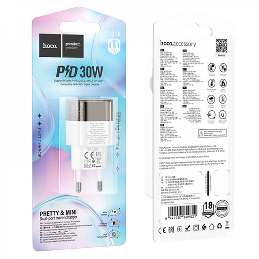 Home Charger | 30W | PD | QC3.0 - Hoco C131A - Transparent Black