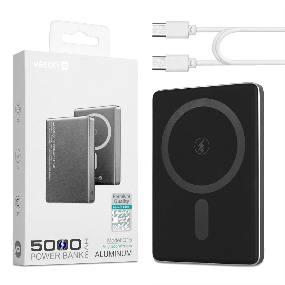 Power Bank 5000 mAh | 15W — Veron Q15 with Magsafe magnetic fast charging USB C