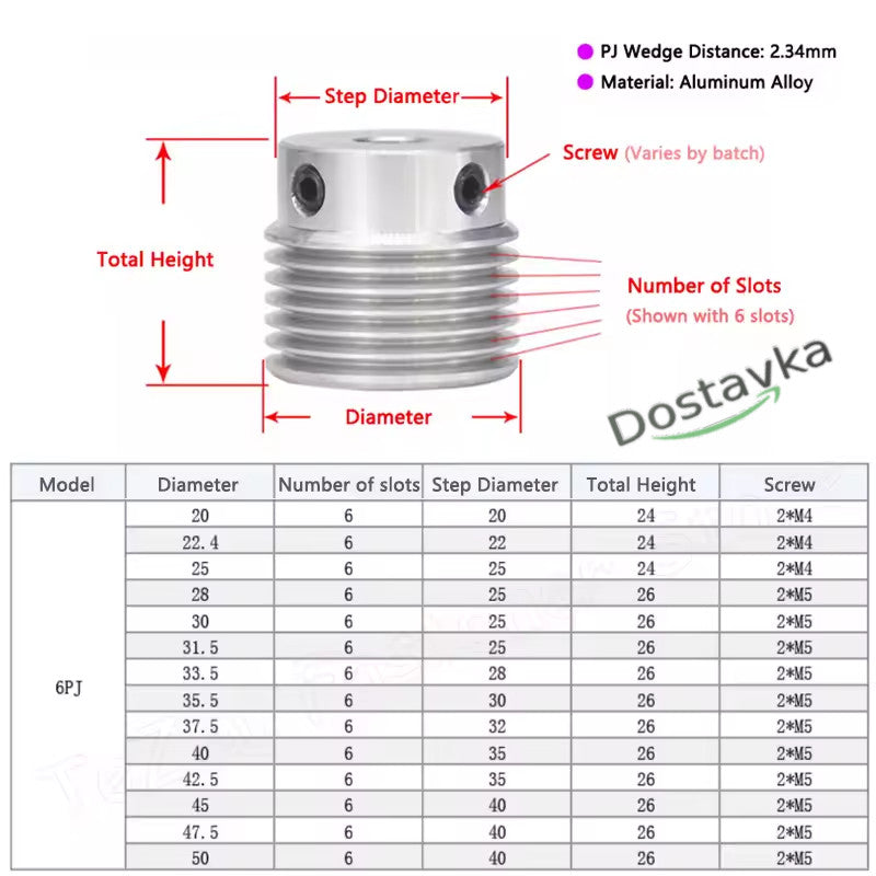 6PJ поликлиновой шкив трансмиссии ремня на вал 8мм под шпонку и штифты