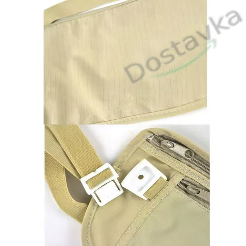 Секретная нагрудная сумка на пояс для бега, паспорта и денег Double Pocket Money Belt