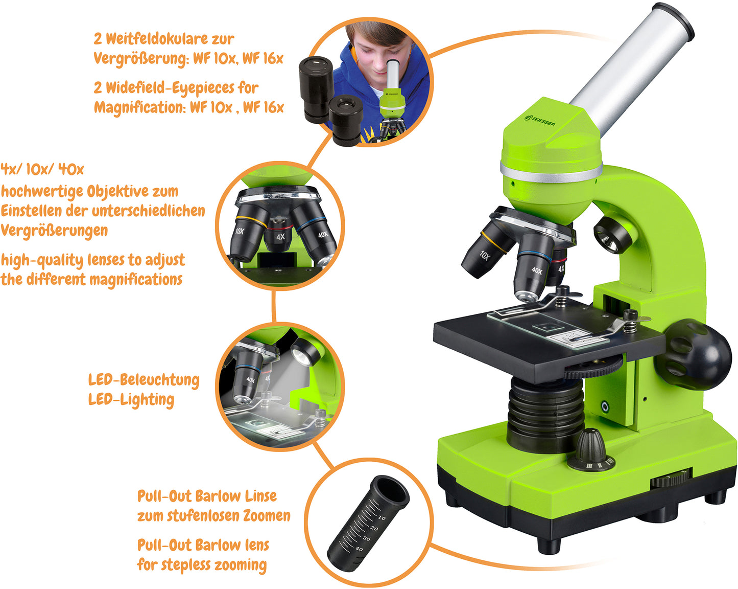 Мікроскоп Bresser Junior Biolux SEL 40x-1600x Green з адаптером для смартфона (8855600B4K000)