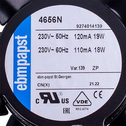 Вентилятор 4656N EBM-PAPST UNOX KVN1165A 230V 19W 119x119x38mm