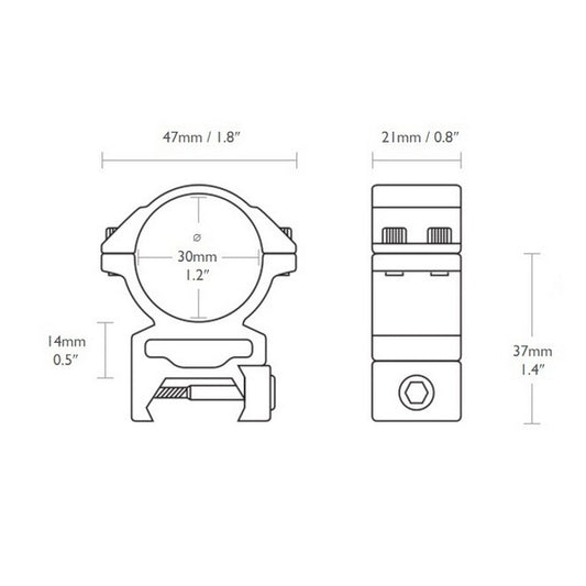 Кольца Hawke Reach Forward 30mm/Weaver/High extension 2" (22127)
