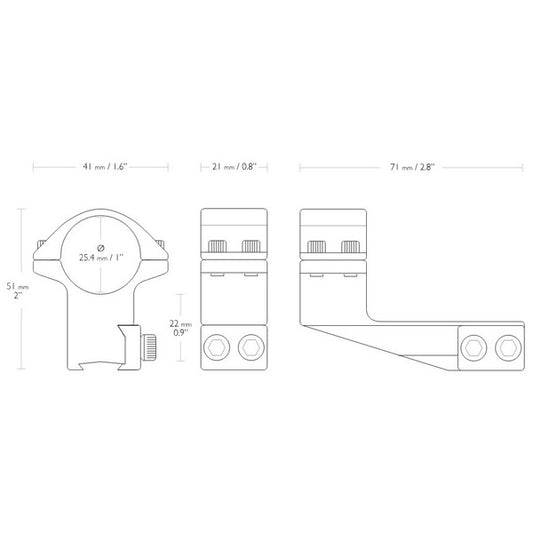 Кольца Hawke Reach Forward 1"/9-11mm/High (extension 2") (22121)
