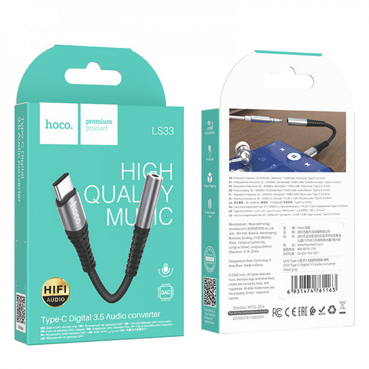Adapter USB C To 3.5mm Hoco LS33 — Metal Gray