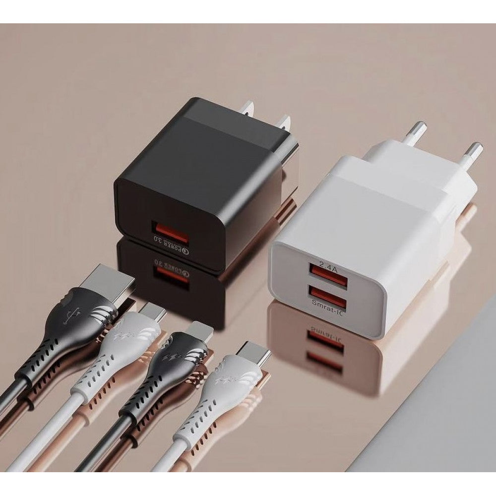 Home Charger | 18W | 1U | Micro Cable (1m) - Veron VR-C13Q - Black