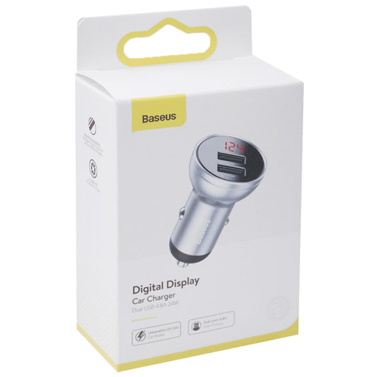 Car Charger 24W 2U Digital Display Baseus (CCBX-0S) Silver — CCBX-0S Silver